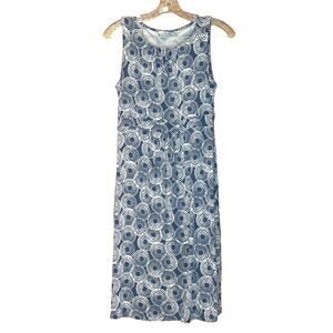 Women's Boden Sleeveless Jersey Dress Blue with White Circles Size 6R